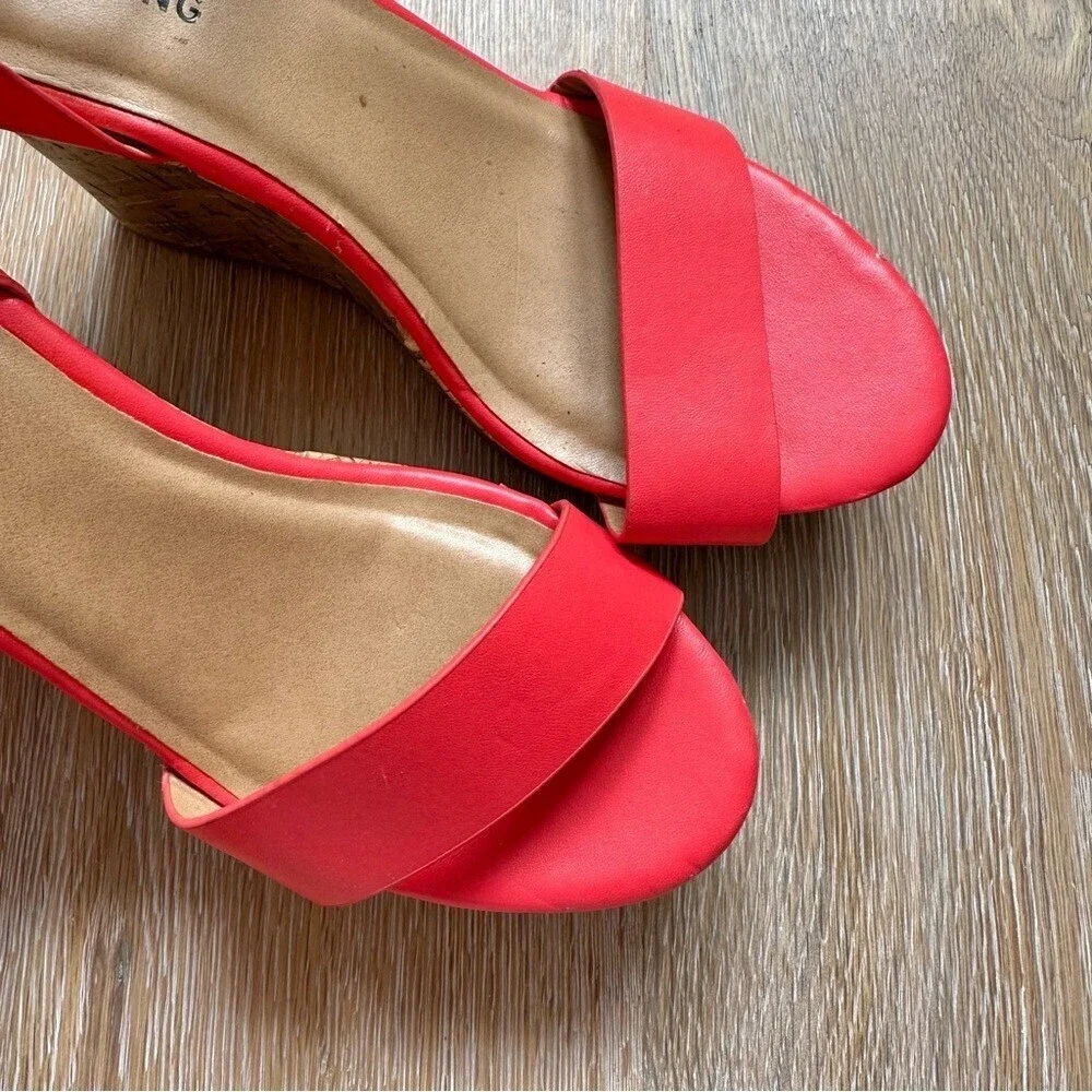 Call It Spring Hot Flamingo Pink Cork Wedge Sandals - Size 6.5